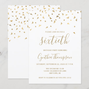 Invitación Fiesta de cumpleaños número 60 de Gold Confetti Tr