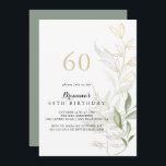 Invitación Fiesta de cumpleaños número 60 de Gold Green Folia<br><div class="desc">Esta invitación a la fiesta de cumpleaños número 60 de esta follaje verde dorado es perfecta para una fiesta de cumpleaños rústica. Este diseño artístico presenta acuarelas de color oro y follaje verde de inspiración natural.</div>