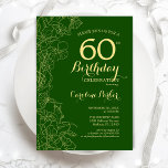 Invitación Fiesta de cumpleaños número 60 de Green Gold Flora<br><div class="desc">Invitación a la fiesta de cumpleaños número 60 de la floral de oro verde. Diseño moderno minimalista con dibujos botánicos de contorno acentos, Relieve metalizado de oro falso y tipo de letra de escritura tipográfica. Sencilla carta de invitación a la moda, perfecta para una elegante celebración de cumpleaños femenina. Se...</div>