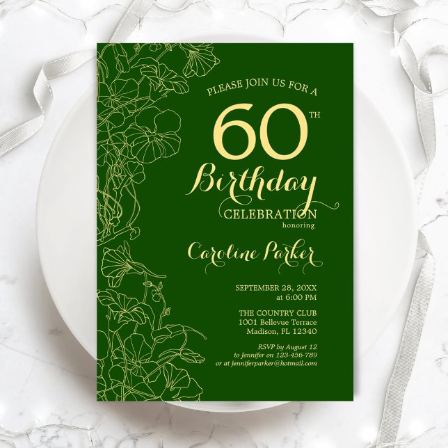 Invitación Fiesta de cumpleaños número 60 de Green Gold Flora (Subido por el creador)