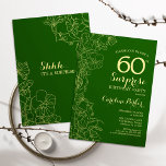 Invitación Fiesta de cumpleaños número 60 de Green Gold Surpr<br><div class="desc">Floral Green Gold Sorpresa 60th Birthday Party Invitation. Diseño moderno minimalista con acentos botánicos y tipo de letra de escritura tipográfica. Sencilla tarjeta de invitación floral perfecta para una elegante celebración de cumpleaños sorpresa femenina. Se puede personalizar a cualquier edad.</div>