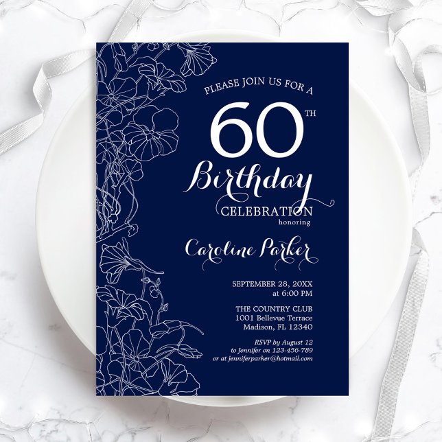 Invitación Fiesta de cumpleaños número 60 de la floral blanca (Subido por el creador)