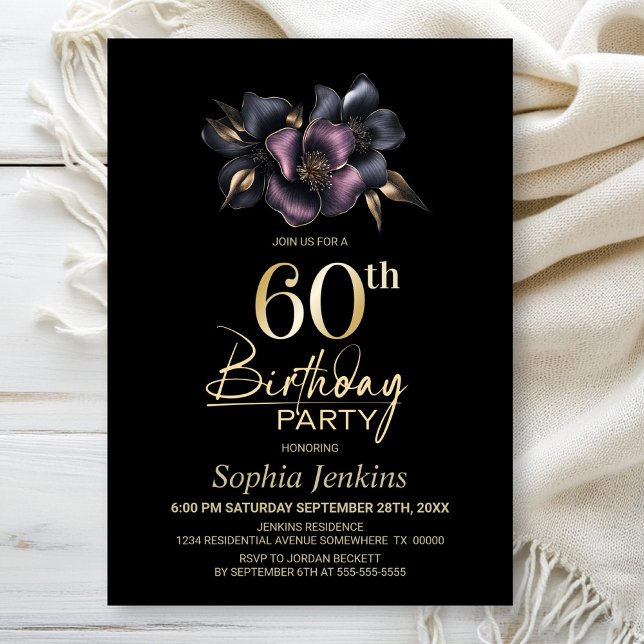 Invitación Fiesta de cumpleaños número 60 de la floral rosa y (Subido por el creador)
