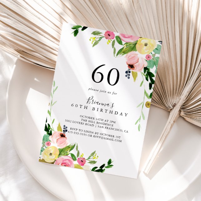 Invitación Fiesta de cumpleaños número 60 de la floral tropic (Subido por el creador)