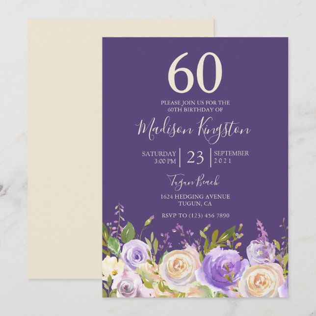 Invitación Fiesta de cumpleaños número 60 de la Rosa Blanca C (Anverso / Reverso)
