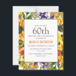 Invitación Fiesta de cumpleaños número 60 de los girasoles am<br><div class="desc">Hermosas flores de color morado y amarillo color de agua estilo boho y girasoles color agua botánica invitación a la fiesta de cumpleaños 60 para las mujeres. Póngase en contacto con nosotros para obtener ayuda sobre la personalización o para solicitar productos coincidentes.</div>