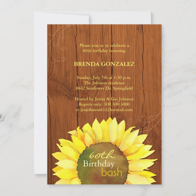 Invitación Fiesta de cumpleaños número 60 de los girasoles ot (Anverso)