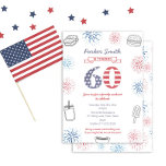 Invitación Fiesta de cumpleaños número 60 de los Ropas Rojas<br><div class="desc">Un divertido diseño de invitación a los blancos y azules 60 cumpleaños para una comida familiar al aire libre o un fiesta de picnic</div>