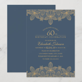 Invitación Fiesta de cumpleaños número 60 de Navy Blue