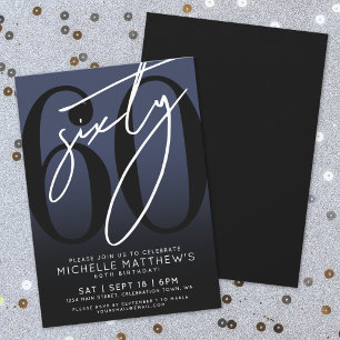 Invitación Fiesta de cumpleaños número 60 de Navy Blue Black