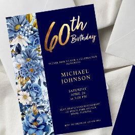 Invitación Fiesta de cumpleaños número 60 de Navy Blue Floral