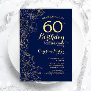Invitación Fiesta de cumpleaños número 60 de Navy Blue Gold F