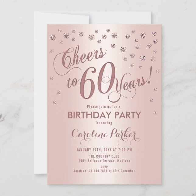 Invitación Fiesta de cumpleaños número 60 de oro Rosa (Anverso)