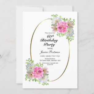 Invitación Fiesta de cumpleaños número 60 de Oval floral Rosa