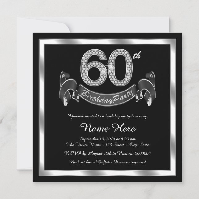 Invitación Fiesta de cumpleaños número 60 de plata (Anverso)
