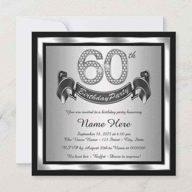 Invitación Fiesta de cumpleaños número 60 de plata (Anverso)