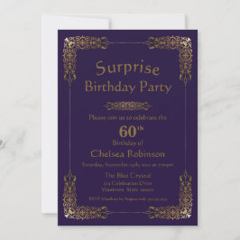Invitación Fiesta de cumpleaños número 60 de Purple Gold Lace