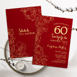 Invitación Fiesta de cumpleaños número 60 de Red Gold Surpris<br><div class="desc">Invitación a la fiesta de cumpleaños número 60 de Red Gold Floral. Diseño moderno minimalista con acentos botánicos y tipo de letra de escritura tipográfica. Sencilla tarjeta de invitación floral perfecta para una elegante celebración de cumpleaños sorpresa femenina. Se puede personalizar a cualquier edad.</div>
