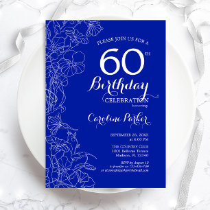 Invitación Fiesta de cumpleaños número 60 de Royal Blue Flora