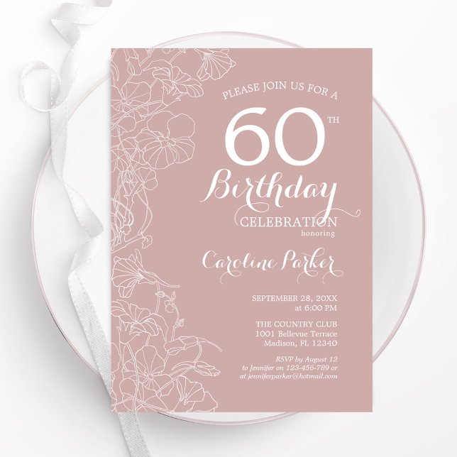 Invitación Fiesta de cumpleaños número 60 de Rubor Floral (Subido por el creador)