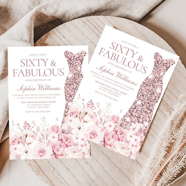 Invitación Fiesta de cumpleaños número 60 de Rubor Floral y R (Subido por el creador)