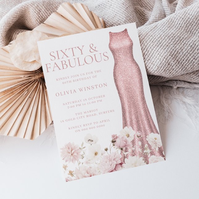 Invitación Fiesta de cumpleaños número 60 de Rubor Pink Flora (Subido por el creador)