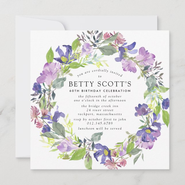 Invitación Fiesta de cumpleaños número 60 de Rustic Purple y  (Anverso)