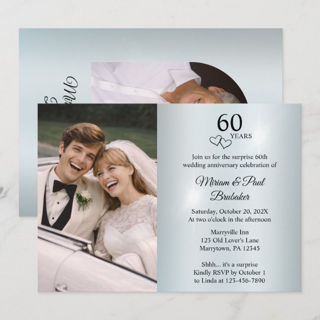 Invitación Fiesta de Cumpleaños número 60 de Sorpresa de Foto (Anverso / Reverso)
