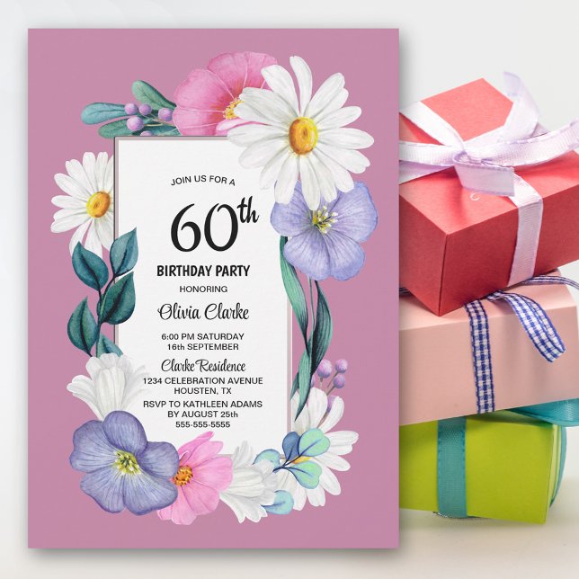 Invitación Fiesta de cumpleaños número 60 de Spring Floral (Subido por el creador)