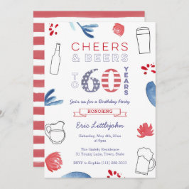 Invitación Fiesta de cumpleaños número 60 de Stars and Stripe