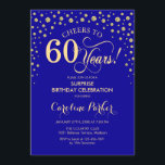 Invitación Fiesta de cumpleaños número 60 de Surprise - Oro A<br><div class="desc">Sorpresa 60.ª Invitación a la fiesta de cumpleaños. Elegante diseño en azul real zafiro y oro falso purpurina. Presenta el tipo de letra de guión y los diamantes confetti. ¡Salud a 60 años! Mándame un mensaje si necesitas más personalización.</div>