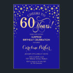 Invitación Fiesta de cumpleaños número 60 de Surprise - Oro A<br><div class="desc">Sorpresa 60.ª Invitación a la fiesta de cumpleaños. Elegante diseño en azul real zafiro y oro falso purpurina. Presenta el tipo de letra de guión y los diamantes confetti. ¡Salud a 60 años! Mándame un mensaje si necesitas más personalización.</div>