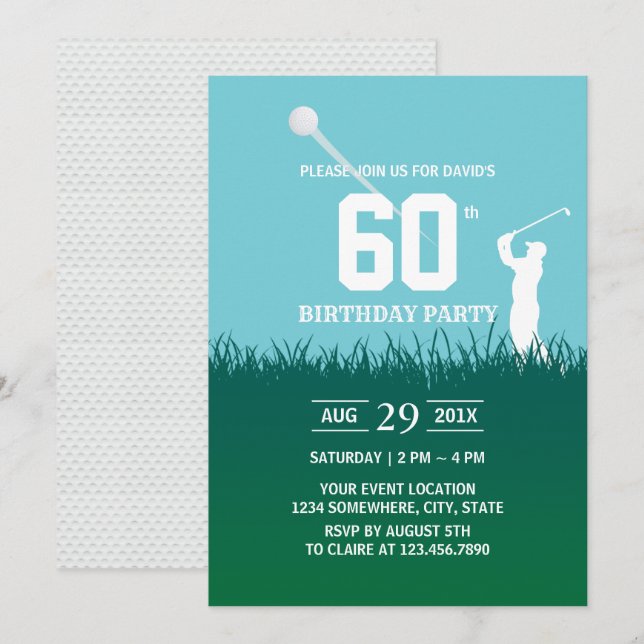 Invitación Fiesta de cumpleaños número 60 de Swinging de golf (Anverso / Reverso)