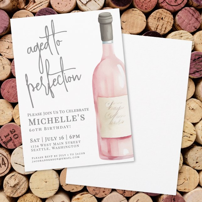 Invitación Fiesta de Cumpleaños número 60 de Wine Simple Sixt (Wine Simple Sixty 60th Birthday Party Invitation)