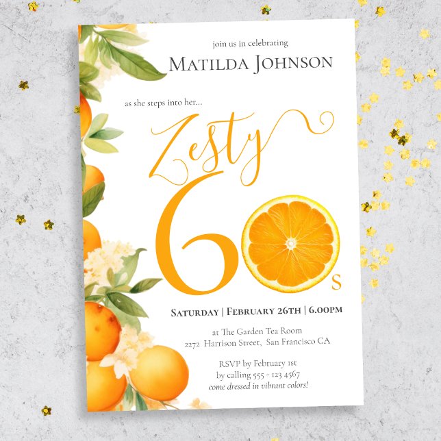 Invitación Fiesta de cumpleaños número 60 de Zesty Naranja Fu (Mockup View)