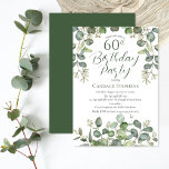 Invitación Fiesta de cumpleaños número 60 del Eucalipto Green<br><div class="desc">Hermoso bosque neutro de género y el diseño de sage verde semilla de eucalipto "Fiesta de cumpleaños número 60". Tono claro y engañosamente sencillo en el diseño de tonos sobre un fondo blanco y nítido. El reverso presenta un sencillo color verde del bosque sólido.</div>