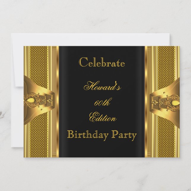 Invitación Fiesta de cumpleaños número 60 del libro negro oro (Anverso)