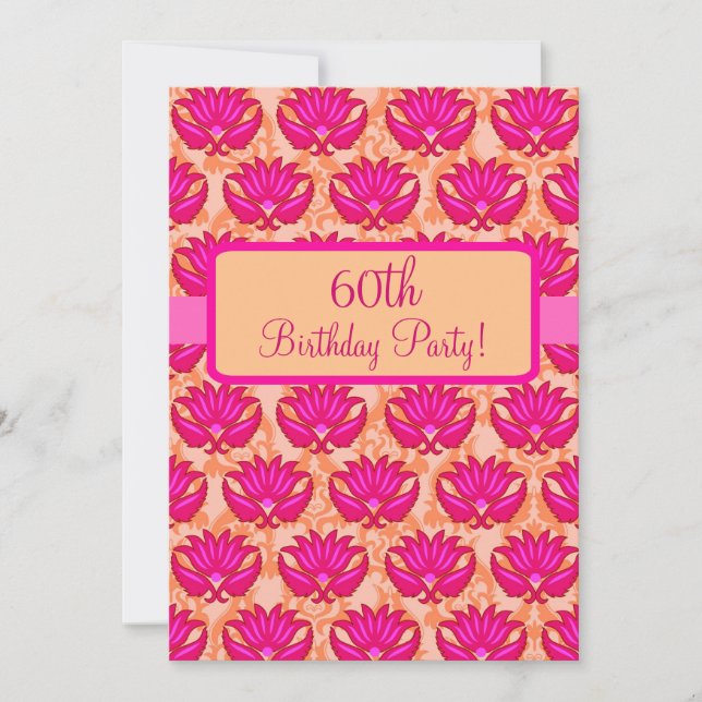 Invitación Fiesta de cumpleaños número 60 del Naranja Rosa de (Anverso)