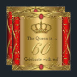 Invitación Fiesta de cumpleaños número 60 del Oro Rojo Reina<br><div class="desc">Fiesta de cumpleaños número 60 de la Reina o el Rey Príncipe Real. El oro Royal Regal rojo. Elegante fiesta de cumpleaños Ornate Gold. Elegante Fiesta de Invitación de Cumpleaños para hombres y mujeres.</div>