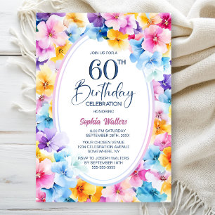 Invitación Fiesta de cumpleaños número 60 del óval floral col