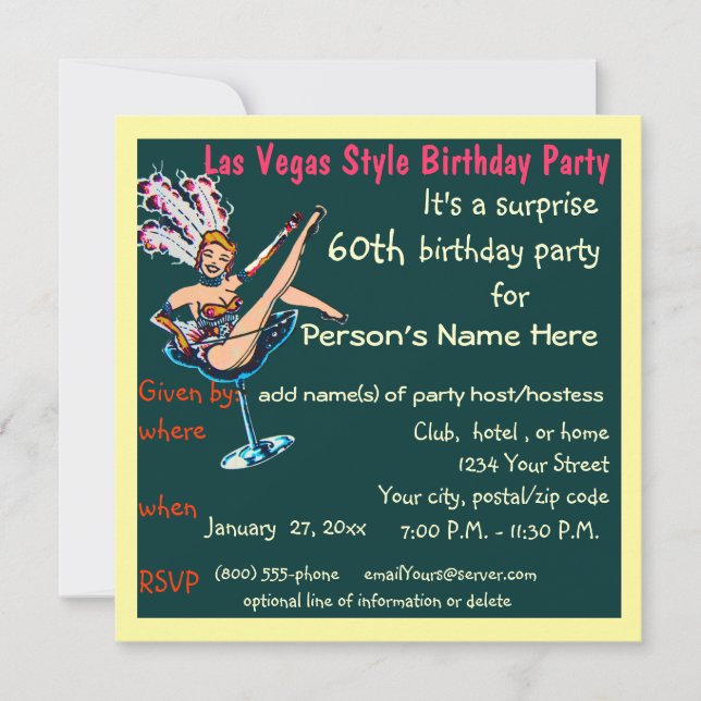 Invitación Fiesta de cumpleaños número 60 del tema Las Vegas (Anverso)