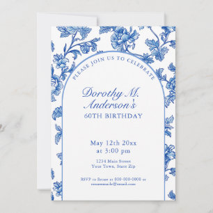 Invitación Fiesta de cumpleaños número 60 elegante azul y bla
