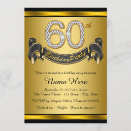 Invitación Fiesta de cumpleaños número 60 elegante en dorado