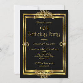 Invitación Fiesta de cumpleaños número 60 elegante Foto Black