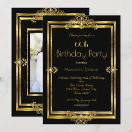Invitación Fiesta de cumpleaños número 60 elegante Foto Black