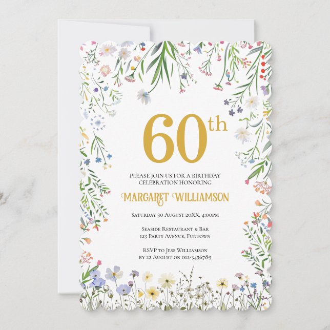 Invitación Fiesta de cumpleaños número 60 en el jardín (Anverso)