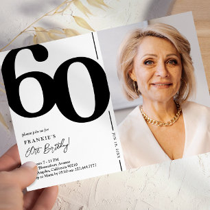 Invitación Fiesta de cumpleaños número 60 en foto en blanco y