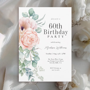 Invitación Fiesta de cumpleaños número 60 Femenina Rosa y Bei