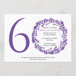 Invitación Fiesta de cumpleaños número 60, flores de lavanda