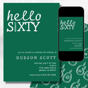 Invitación Fiesta de cumpleaños número 60 Hola 60 verde moder